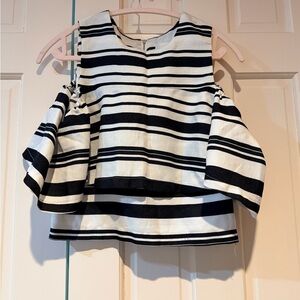 J.O.A. Black and White Striped Cold Shoulder Blouse